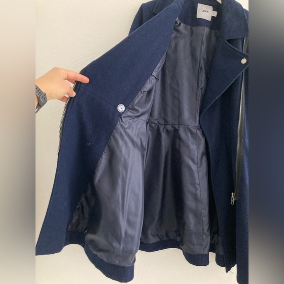 ASOS Wool Blend Coat Full Zip Navy Blue Asymmetric Military Preppy Corpcore US 8 - Picture 6 of 14
